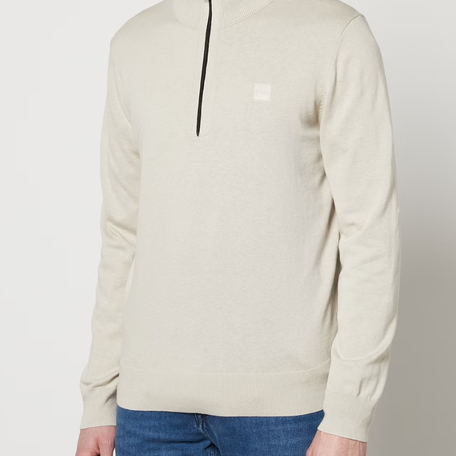BOSS Zip-Neck Knitted Sweater In Cotton And Cashmere