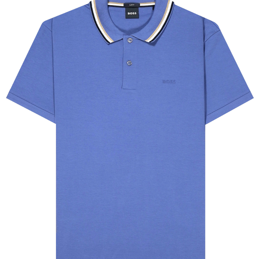 BOSS Slim-Fit Polo Shirt In Cotton With Striped Collar