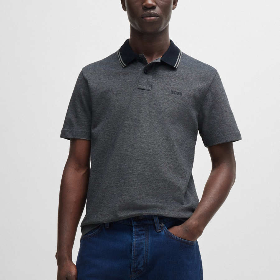 Boss Logo-Print Polo Shirt In Oxford-Piqué Cotton