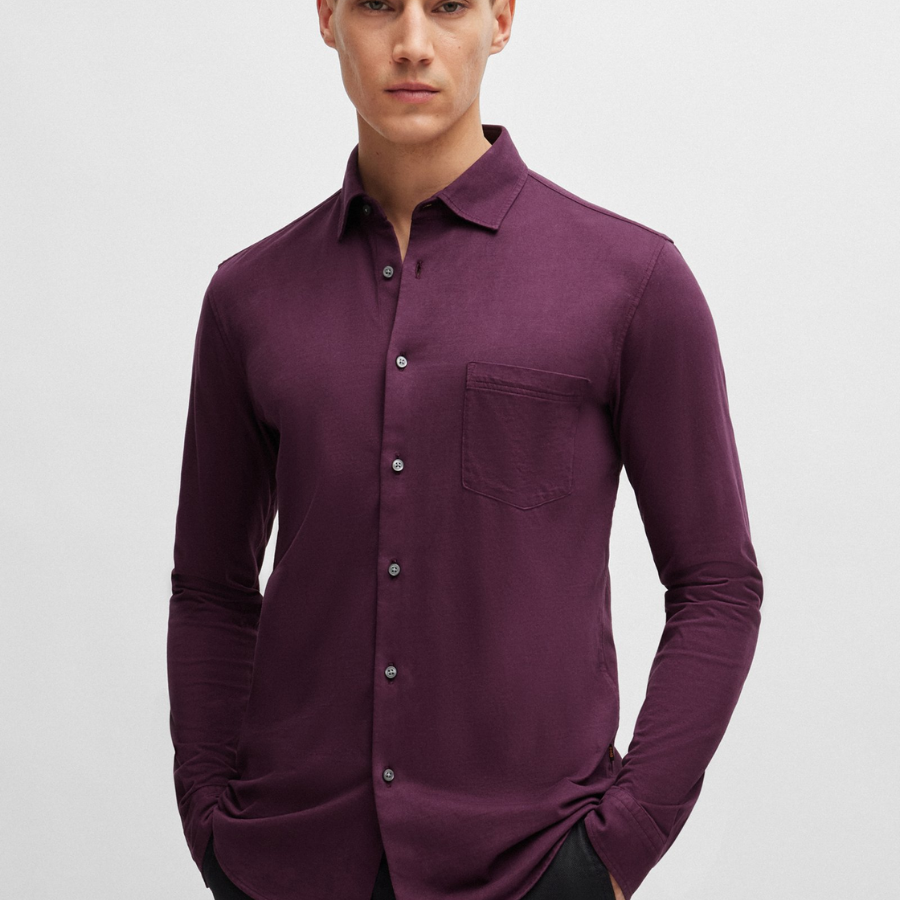 Boss Garment-Dyed Slim-Fit Shirt In Cotton Jersey Shirt
