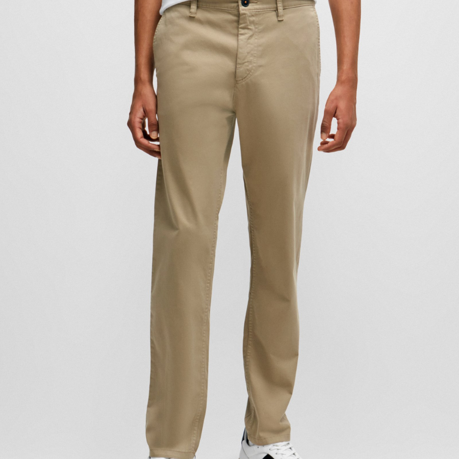 Boss Tapered-Fit Chinos In Stretch-Cotton Satin