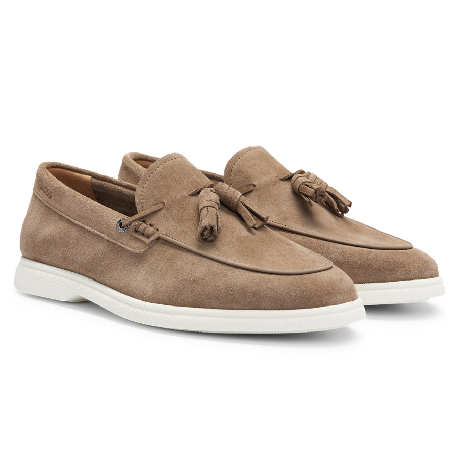 BOSS Suede Slip-On Loafers With Tassel Trim