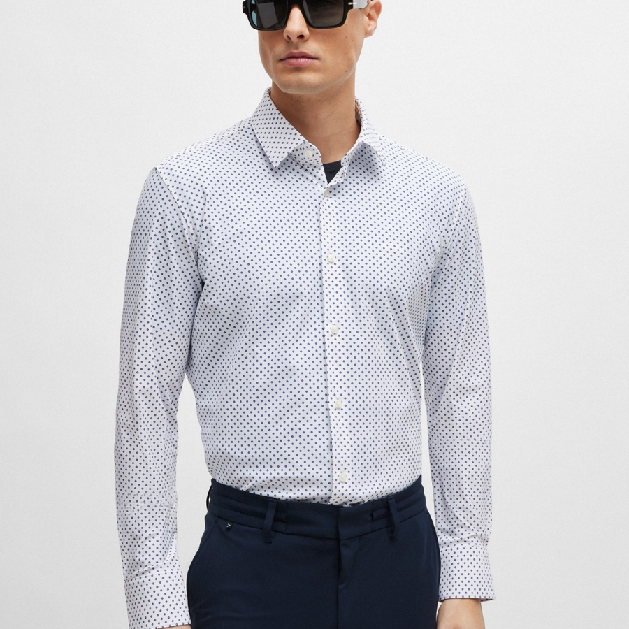 Boss Slim-Fit Shirt In Printed Performance-Stretch Material