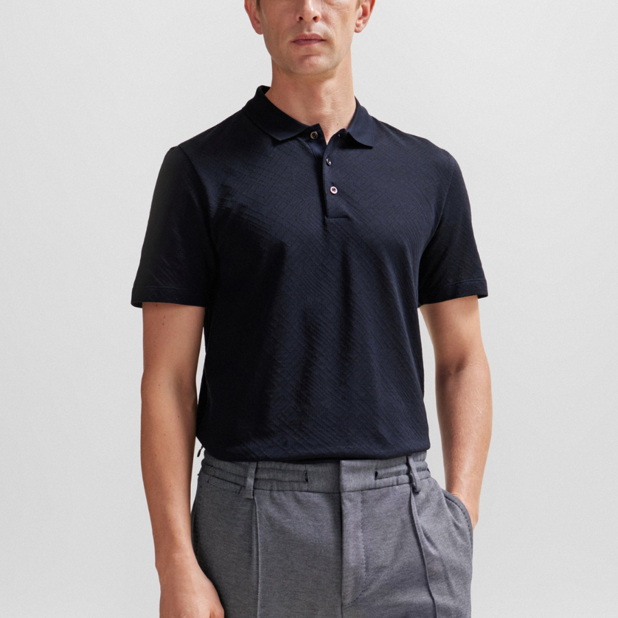 Boss Geometric-Pattern Polo Shirt In Cotton And Silk
