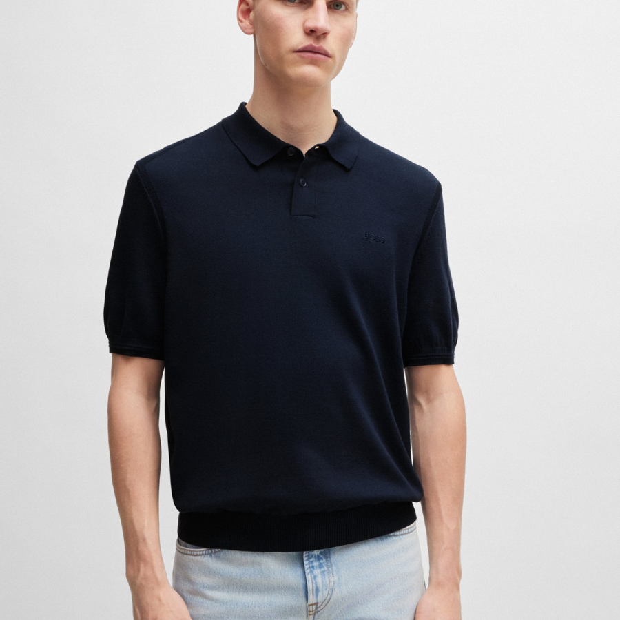 Boss Short-Sleeved Cotton-Blend Polo Sweater With Embroidered Logo