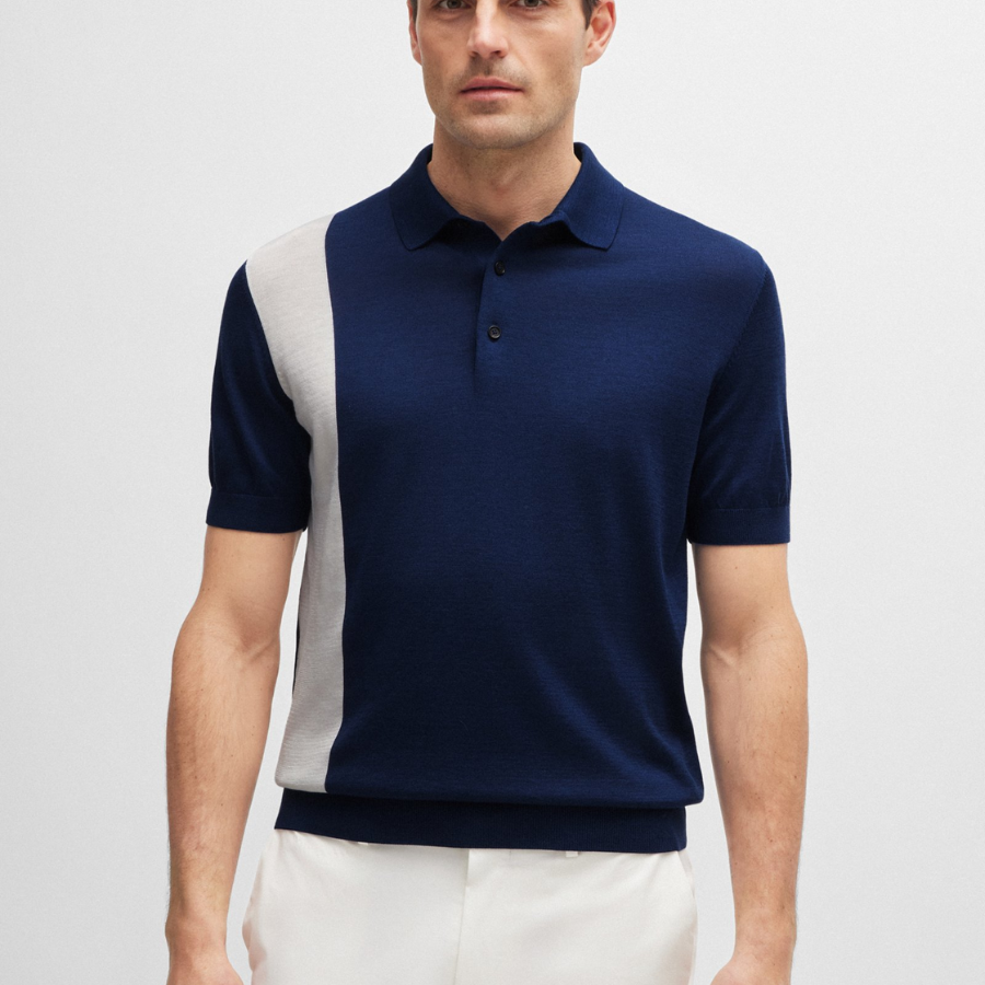 Boss Polo-Collar Regular-Fit Sweater In Silk And Cotton