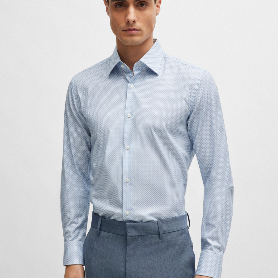 BOSS Slim-Fit Shirt In Printed Stretch-Cotton Dobby