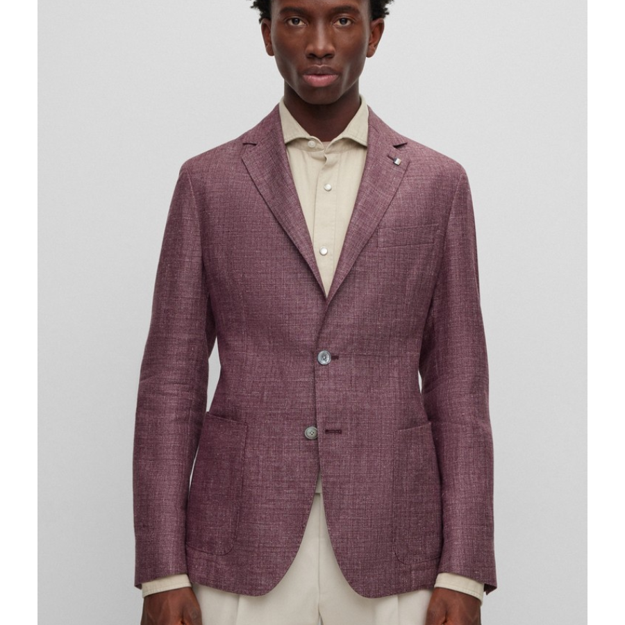 BOSS Slim-Fit Jacket In Patterned Linen And Virgin